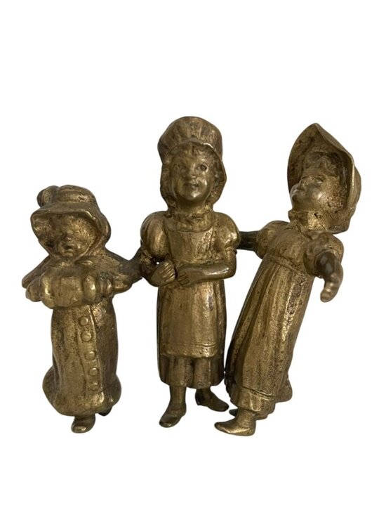 Other - Brass Three Sisters Figurine, Girls in Bonnets, Victorian Style Miniature Statue